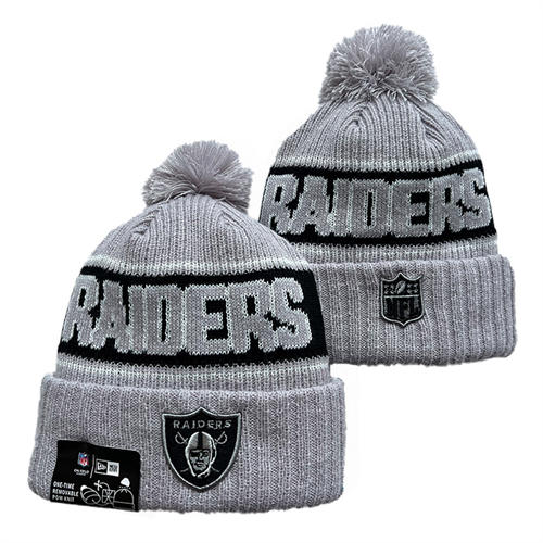 NFL Las Vegas Raiders embroidered gray Black White Cuffed Pom Knit Hat YD2503212 (30)