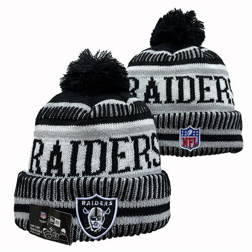 NFL Las Vegas Raiders Black White Pinstripe Cuffed Pom Knit Hat YD2503212 (23)