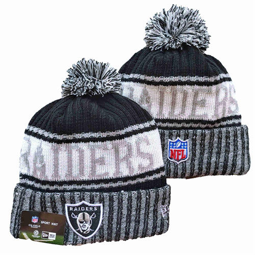 NFL Las Vegas Raiders Black White gray Pinstripe Cuffed Pom Knit Hat YD2503212 (31)