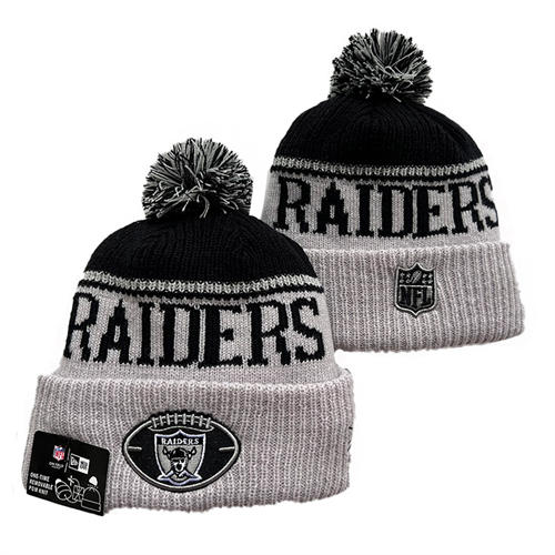 NFL Las Vegas Raiders gray black Cuffed Pom embroidered Knit Hat YD2503212 (21)