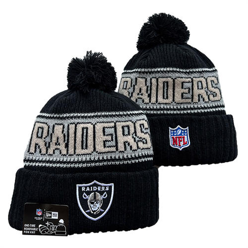 NFL Las Vegas Raiders Black gray cream Cuffed Pom Knit Hat YD2503212 (25)