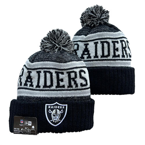 NFL Las Vegas Raiders Black gray with colorful Cuffed Pom Knit Hat YD2503212 (19)