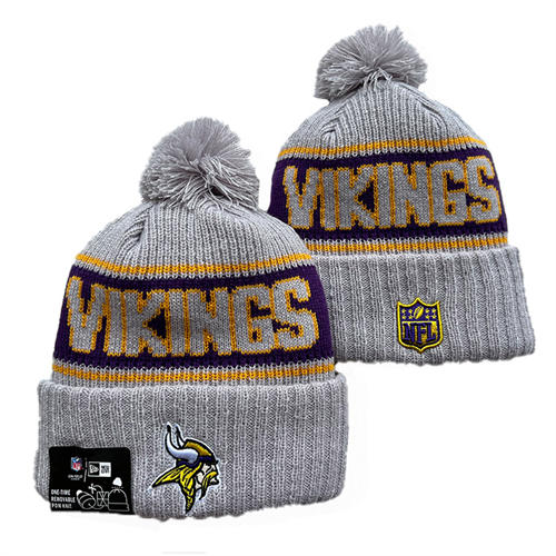 NFL Minnesota Vikings gray Purple gold sideline Cuffed Pom Knit Hat YD2503212 (5)