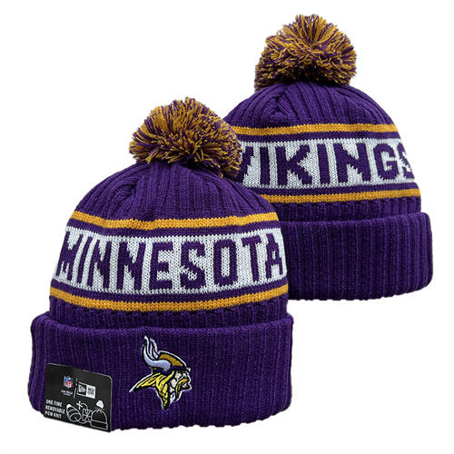 NFL Minnesota Vikings Purple white gold strip Cuffed Pom Knit Hat YD2503212 (4)