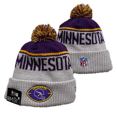 NFL Minnesota Vikings Gray Purple Cuffed Pom Knit Hat YD2503212 (1)