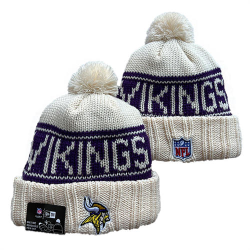 NFL Minnesota Vikings cream Purple Cuffed Pom Knit Hat YD2503212 (6)