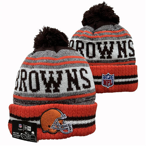 NFL Cleveland Browns Orane Gray Brown Cuffed Pom Knit Hat YD2503212 (7)