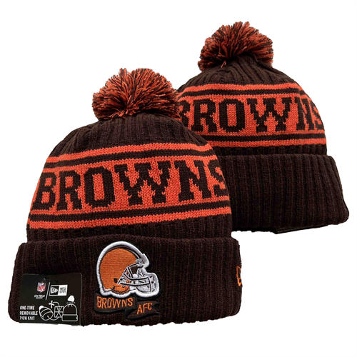 NFL Cleveland Browns Brown Orange Cuffed Pom Knit Hat YD2503212 (1)