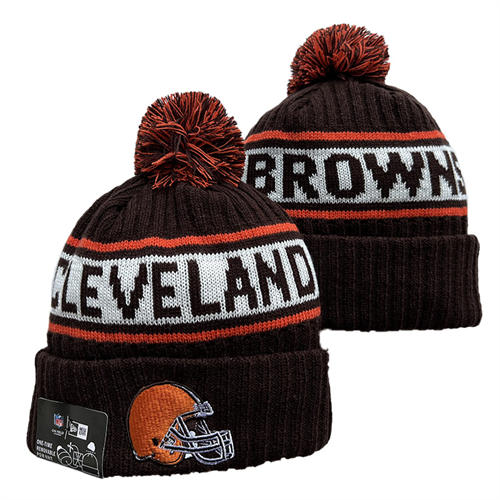 NFL Cleveland Browns Brown White with colorful Cuffed Pom embroidered Knit embroidered Hat YD2503212 (6)
