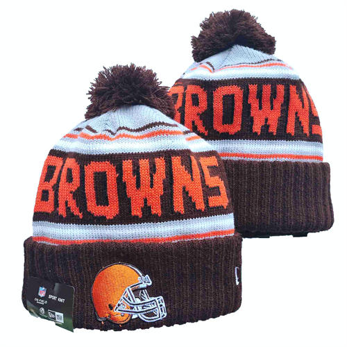 NFL Cleveland Browns Brown white Orange Cuffed Pom embroidered Knit Hat YD2503212 (14)