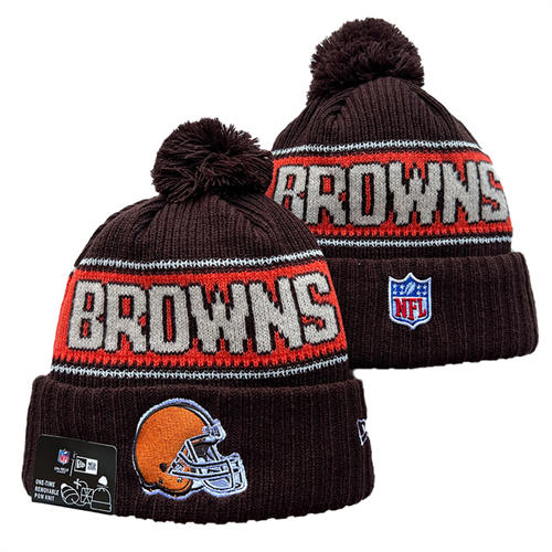 NFL Cleveland Browns Brown Orange White Cuffed Pom Knit Hat YD2503212 (3)