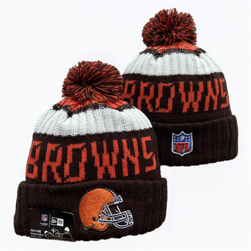 NFL Cleveland Browns Brown White Cuffed Pom Knit Hat YD2503212 (9)