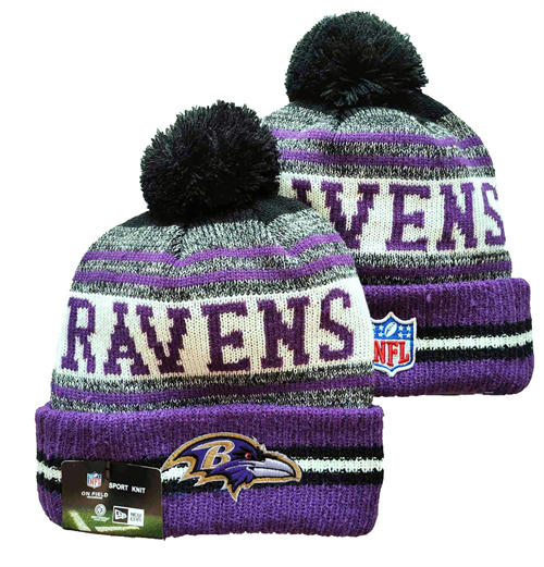 NFL Baltimore Ravens Purple White gray Black Cuffed Pom Knit Hat YD2503212 (1)