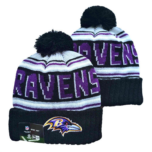 NFL Baltimore Ravens embroidered Black white purple Cuffed Pom Knit Hat YD2503212 (12)