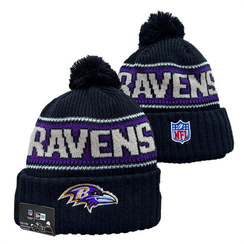 NFL Baltimore Ravens black Purple white Cuffed Pom embroidered Knit Hat YD2503212 (2)