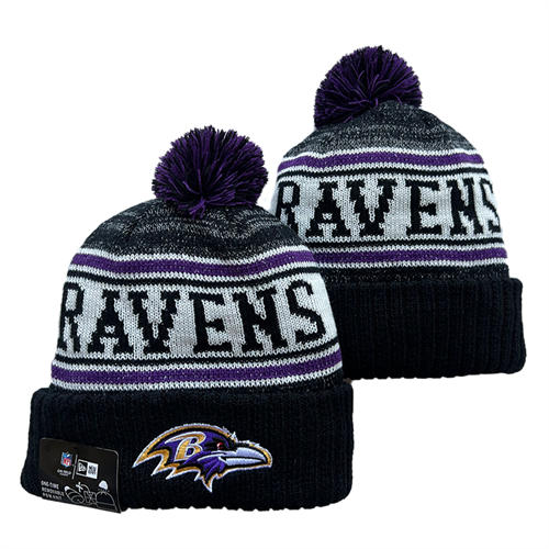 NFL Baltimore Ravens Black White Gray Purple strip Cuffed Pom Knit Hat YD2503212 (8)
