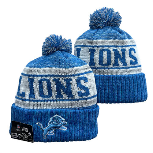 NFL Detroit Lions Blue White Gray Strip Cuffed Pom embroidered Knit Hat YD2503212 (5)