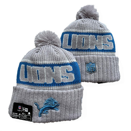NFL Detroit Lions Gray Blue Cuffed Pom embroidered Knit Hat YD2503212 (13)