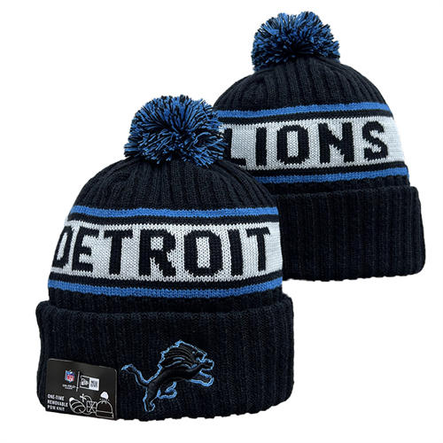 NFL Detroit Lions Black White Blue Strip Cuffed Pom Knit Hat YD2503212 (16)