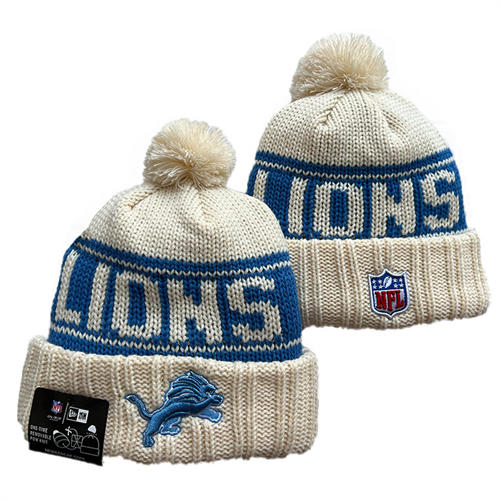 NFL Detroit Lions embroidered Cream Blue Cuffed Pom Knit Hat YD2503212 (11)