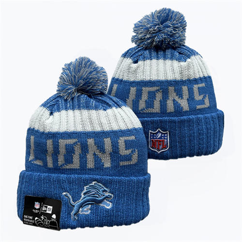 NFL Detroit Lions Blue White Gray with colorful Cuffed Pom Knit Hat YD2503212 (6)