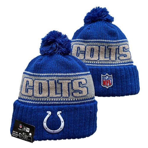 NFL Indianapolis Colts Royal Gray Cream Cuffed Pom Knit Hat YD2503212 (3)