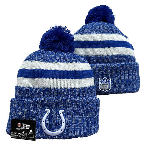 NFL Indianapolis Colts Royal White Cuffed Pom Knit Hat YD2503212 (2)