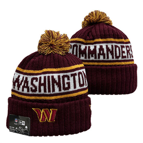 NFL Washington Commanders Burgundy White Cuffed Pom Knit Hat YD2503212 (2)
