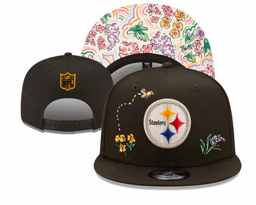 NFL Pittsburgh Steelers Black Flowers Snapback Hat YD2503211 (23)
