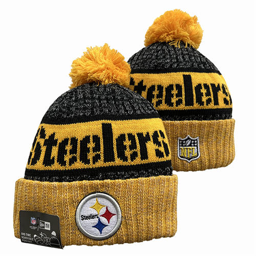 NFL Pittsburgh Steelers  Yellow SMOKEY Gray Cuffed Pom Knit Hat YD2503212 (8)