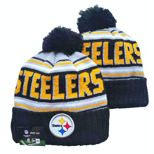 NFL Pittsburgh Steelers Black white yellow Cuffed Pom Knit Hat YD2503212 (5)
