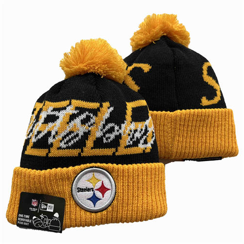 NFL Pittsburgh Steelers embroidered Black yellow Cuffed Pom Knit Hat YD2503212 (6)