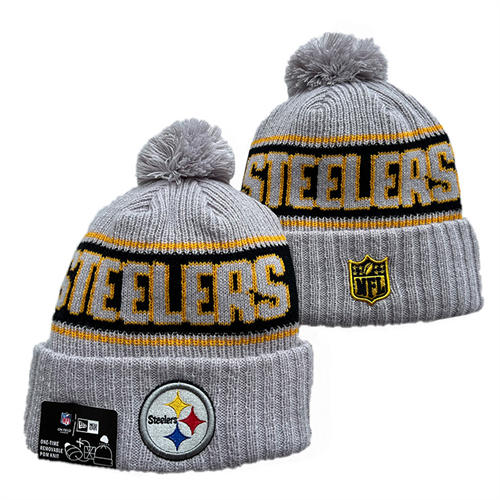 NFL Pittsburgh Steelers embroidered Gray Black yellow Cuffed Pom Knit Hat YD2503212 (16)