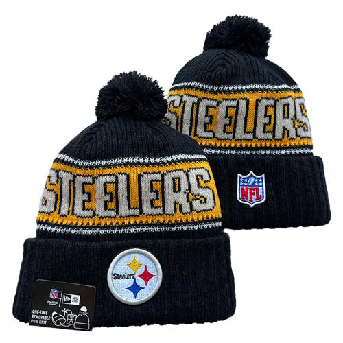 NFL Pittsburgh Steelers embroidered Black Yellow white Cuffed Pom Knit Hat YD2503212 (4)