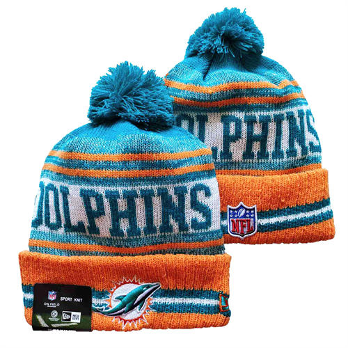 NFL Miami Dolphins Aqua Orange White Cuffed Pom Knit Hat YD2503212 (2)
