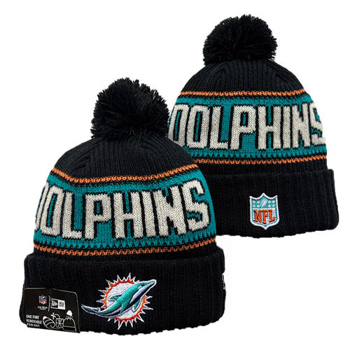NFL Miami Dolphins black Aqua white Cuffed Pom Knit Hat YD2503212 (9)
