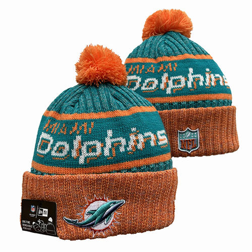 NFL Miami Dolphins Orange Aqua white Cuffed Pom Knit Hat YD2503212 (7)