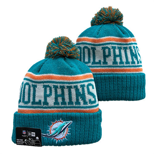 NFL Miami Dolphins Aqua white with colorful Cuffed Pom embroidered Knit Hat YD2503212 (11)