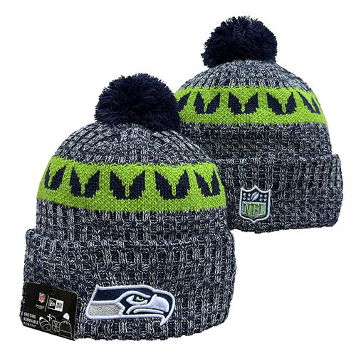 NFL Seattle Seahawks Smokey Gray Neon Green with navy Cuffed Pom Knit Hat YD2503212 (17)