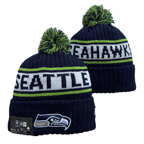 NFL Seattle Seahawks embroidered navy white with colorful Cuffed Pom Knit Hat YD2503212 (2)