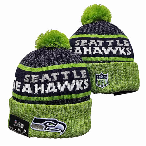 NFL Seattle Seahawks Neon Green Gray Cuffed Pom Knit Hat YD2503212 (16)