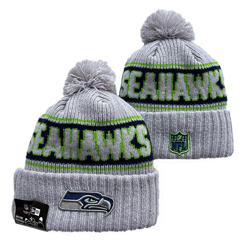 NFL Seattle Seahawks gray navy Neon Green Cuffed Pom Knit Hat YD2503212 (7)