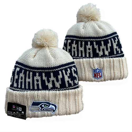 NFL Seattle Seahawks Cream navy Cuffed Pom Knit Hat YD2503212 (18)