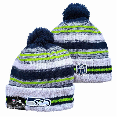 NFL Seattle Seahawks white Neon Green navy Cuffed Pom Knit Hat YD2503212 (6)