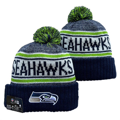 NFL Seattle Seahawks navy white Neon Green gray Cuffed Pom Knit Hat YD2503212 (5)
