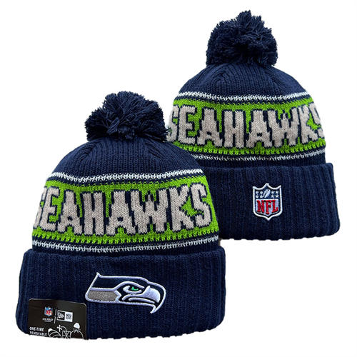 NFL Seattle Seahawks navy neon Green Cuffed Pom Knit Hat YD2503212 (21)