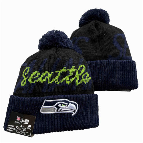 NFL Seattle Seahawks navy classics Cuffed Pom Knit Hat YD2503212 (10)
