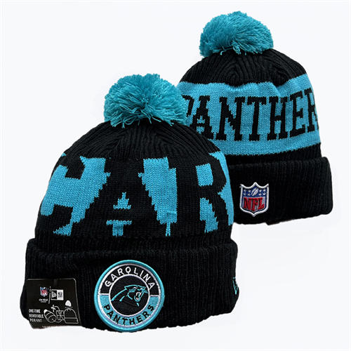 NFL Carolina Panthers black blue Cuffed Pom Knit Hat YD2503212 (19)