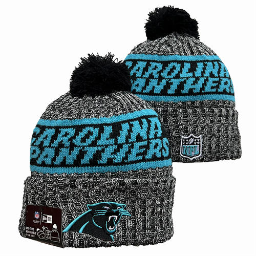 NFL Carolina Panthers smokey gray black Cuffed Pom Knit Hat YD2503212 (10)