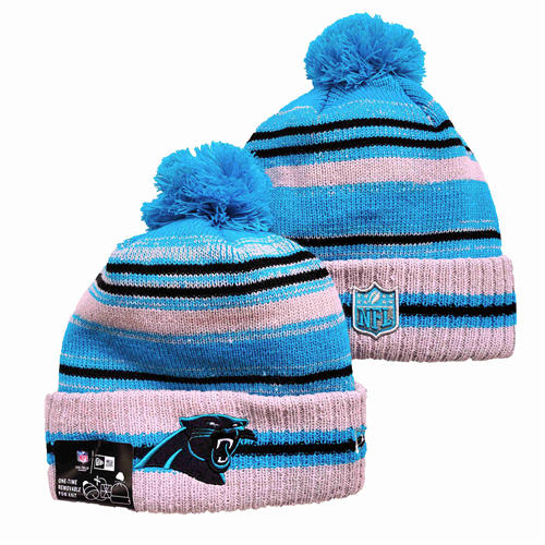 NFL Carolina Panthers gray blue with black strip Cuffed Pom Knit Hat YD2503212 (14)